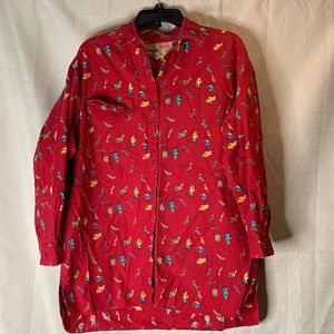 Vintage Merona red fly fishing print button up shirt medium